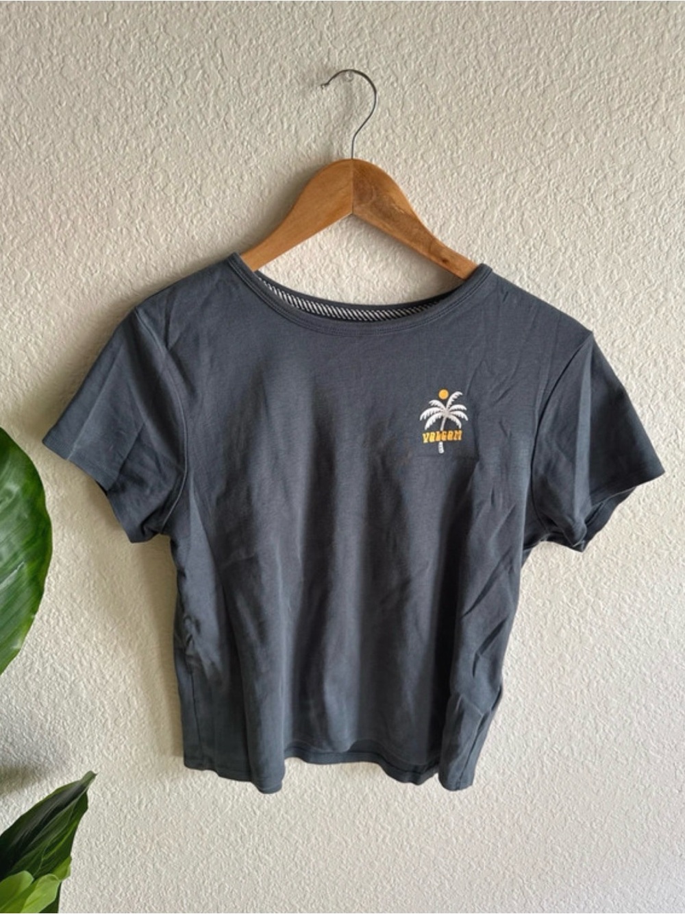 Volcom Women's Dark Blue Tee with Palm Design